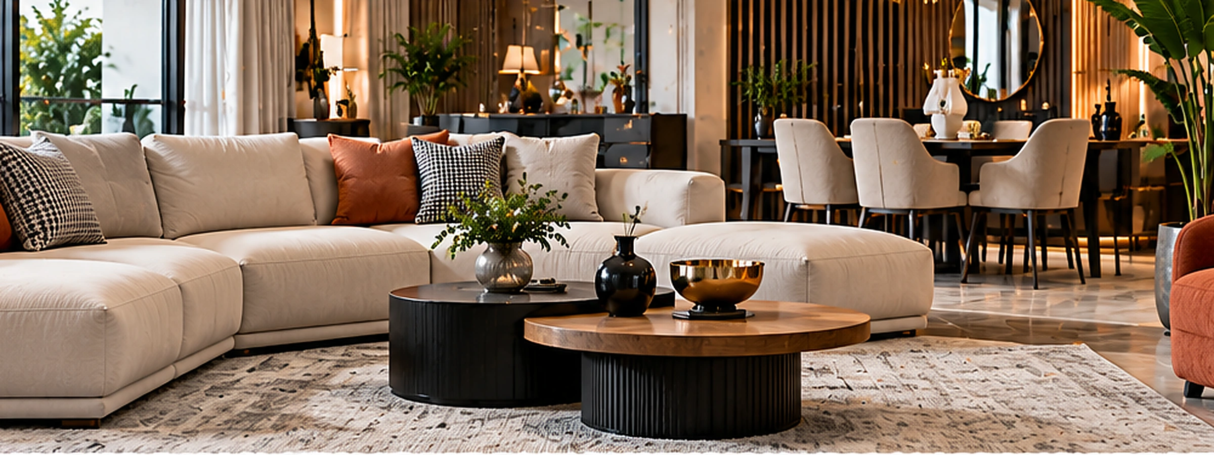 Modern premium mobilya showroomunda köşe koltuk ve yaşam alanı tasarımı